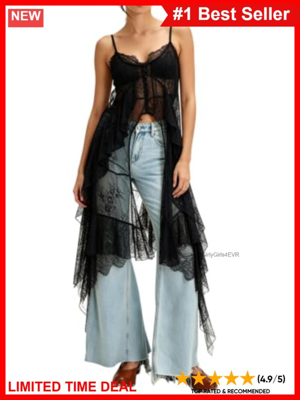 Sheer Lace Maxi Camisole Sleeveless Layering Tank Top